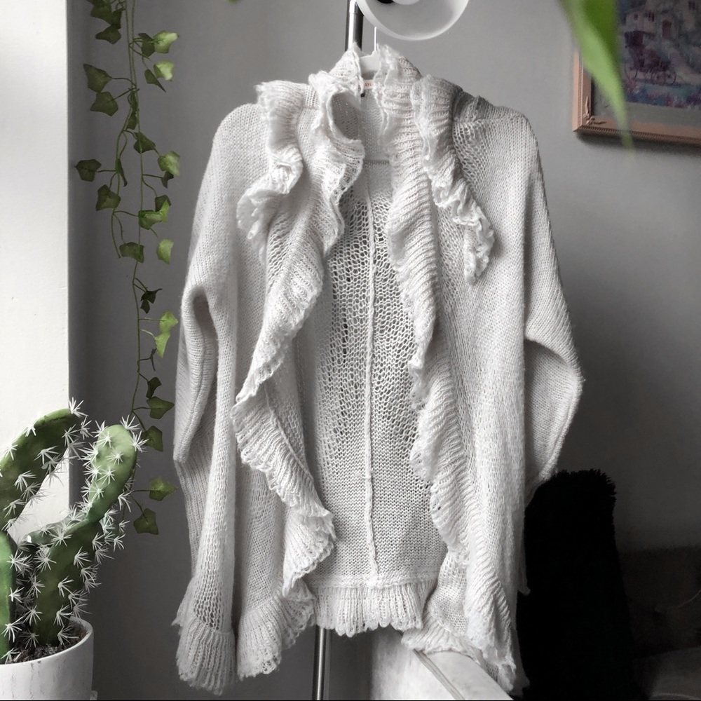 Rebecca Taylor Crochet Stitch Ruffle trim cardigan